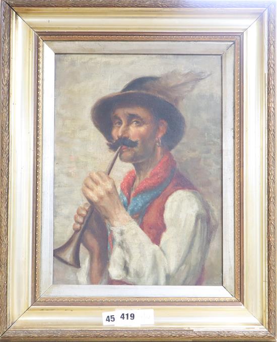 R. Webb, oil on canvas board, Italian piper, signed, 37 x 27cm